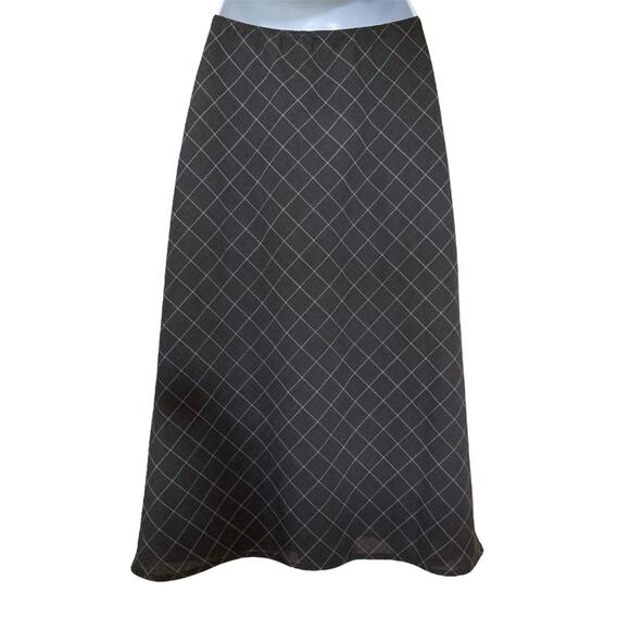 Vintage 90s Y2k Preppy Gray Grid Plaid Wool Blend Layered Midi Skirt M/6/8 - Picture 5 of 6